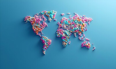 Vibrant 3D Map of Epidemic Distribution, showcasing colorful markers indicating outbreak locations and severity across diverse regions.