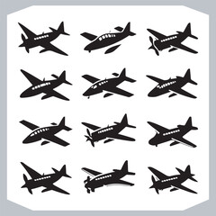 Airplane Silhouettes in Logotype Icons Style Minimalist Designs