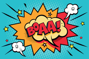 Fototapeta premium Pop! Pop art funny comic speech word. Fashionable poster and banner. Social Media Connecting Blog Communication Content. Trendy and fashion color retro vintage illustration background. Easy editable. 
