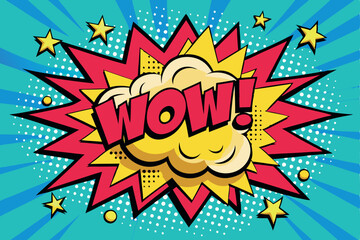 Fototapeta premium Pop! Pop art funny comic speech word. Fashionable poster and banner. Social Media Connecting Blog Communication Content. Trendy and fashion color retro vintage illustration background. Easy editable. 