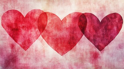 Fototapeta premium Abstract Watercolor Hearts in Soft Red Tones and Artistic Shapes