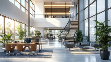 Modern office lobby sunrise atrium design