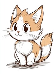 Fototapeta premium Adorable Cartoon Kitten: A charming illustration of a cute orange and white kitten, sitting and looking directly at the viewer with big, expressive eyes. The style is simple.