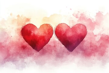 Abstract Watercolor Hearts Shapes in Gentle Pink Background