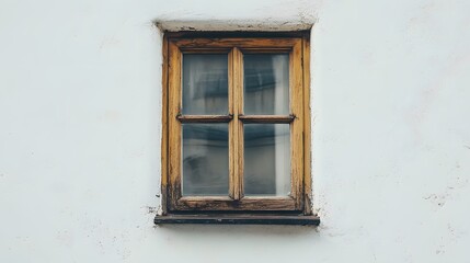 Fototapeta premium A charming wooden window with transparent glass, sitting against a white backdrop.