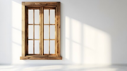 Obraz premium A charming wooden window with transparent glass, sitting against a white backdrop.