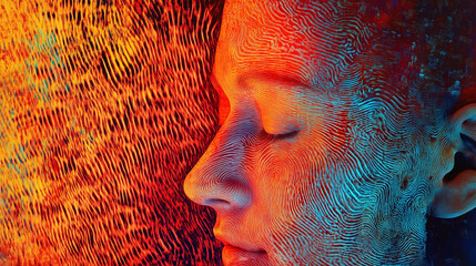 Abstract Artistic Representation of a Face with Vibrant Digital Patterns