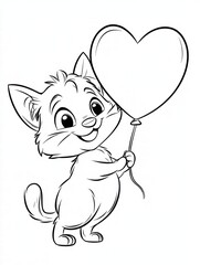 Cat with Heart Balloon:  A  cute and cheerful kitten holding a heart-shaped balloon, a charming illustration that captures the essence of love and joy.