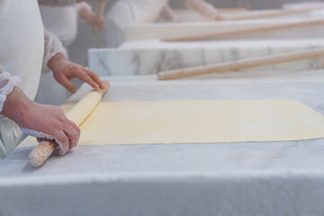 Traditional Turkish Baklava Production Process Photo, Eminonu Istanbul, Turkiye (Turkey)