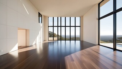 Obraz premium Empty open space interior with large windows