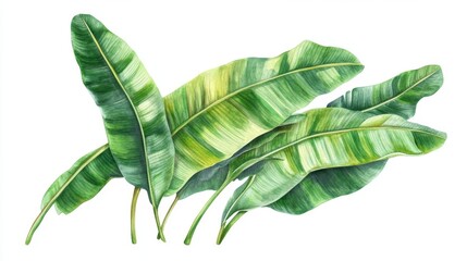Obraz premium Tropical Watercolor Jungle - Lush Palm and Banana Leaves on White | Botanical Seamless Pattern for Design Projects