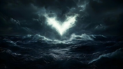 Obraz premium Dark Ocean Storm Illustration with V-Shaped Light