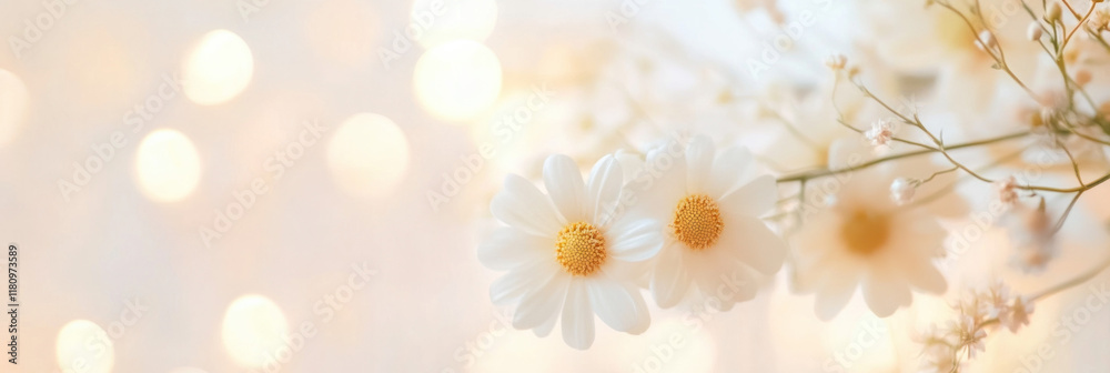 Poster Delicate white flowers with soft bokeh background create serene atmosphere
