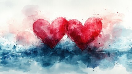 Fototapeta premium Abstract Watercolor Hearts with Soft Shapes in Gentle Colors