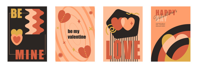 Valentine's Day Posters, greeting cards. A set of vector greeting templates in modern geometric style. Cover, picture background, label.