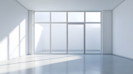 Obraz premium A large sliding glass door with a simple frame, against a bright, white room.