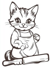 A Cat's Baking Adventure: A charming illustration of a playful cat wearing an apron and holding a rolling pin, ready to bake. The adorable depiction embodies a whimsical and fun-loving spirit.