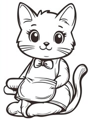Obraz premium Adorable Cat Chef: A charming cartoon illustration of a cute cat wearing a chef's apron, ready to bake or cook up some delicious treats. Perfect for children's books, kitchen decor.