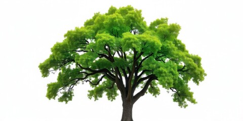 Fototapeta premium A large green tree with a wide, spreading canopy of lush foliage against a white background