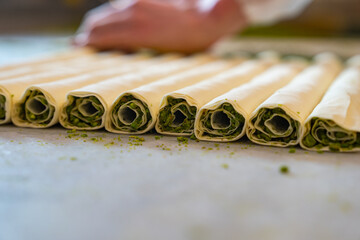 Traditional Turkish Baklava Production Process Photo, Eminonu Istanbul, Turkiye (Turkey)