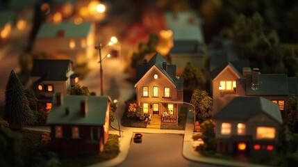 Serene Miniature Suburban Neighborhood in Soft Ambient Light