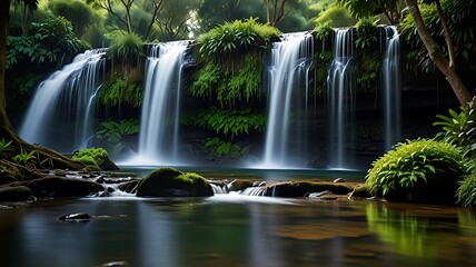 Obraz premium serene waterfall surrounded by lush greenery