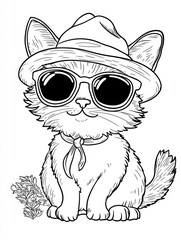 Cool Cat in Sunglasses and Hat: coloring page, 