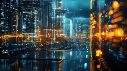 Fototapeta premium Futuristic Smart Energy Grid and Automated Industrial Factory 