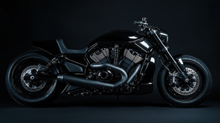 Black chopper motorcycle on black background