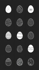 Modern monochrome Easter egg outlines arranged in a grid pattern on a neutral grey backdrop for understated decorative flair