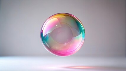 Colorful pink soap bubble suspended in mid-air isolated against a plain white background with soft focus effect and subtle gradient , pink soap bubble, soft focus