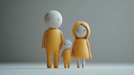 Simple 3D family portrait, neutral studio