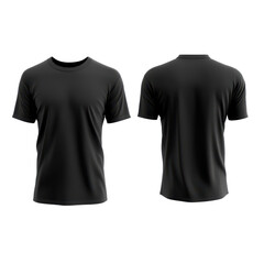 Black t-shirt displayed from multiple angles. transparent background