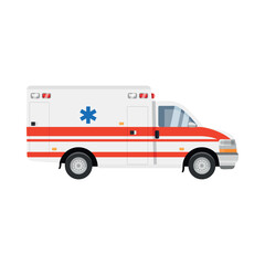 Emergency ambulance vehicle isolated on a white background for medical transport and rescue services