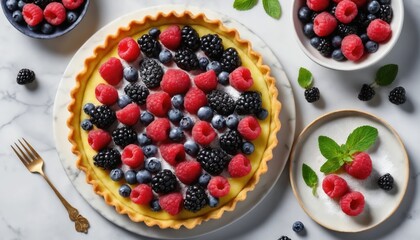  Fresh Summer Fruit Tart with Colorful Berries