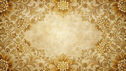 Intricate floral patterns with golden accents on ornate paper, vintage, floral, vintage, floral, paper, intricate, ancient