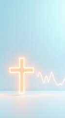 Obraz premium glowing cross symbol against soft blue background, representing faith and spirituality