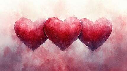 Fototapeta premium Abstract Watercolor Hearts in Soft Red and Pink Tones