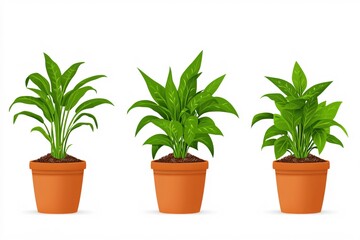 Obraz premium Three Decorative Indoor Plants in Orange Pots for Home and Office Decor