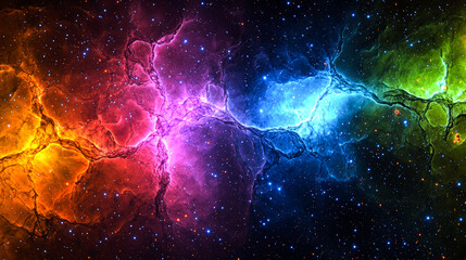 Fototapeta premium Cosmic Nebula: A vibrant journey through the universe's colorful depths. Explore the celestial wonders and the mysteries of deep space.