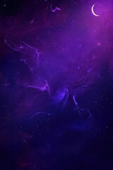 A cosmic scene showcasing vibrant purple hues and starry elements.