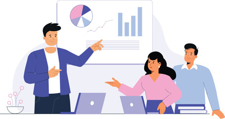 A strategic planning meeting illustration, depicting collaboration and brainstorming for team success.