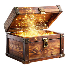 Old wooden chest with sparkling particles isolated on transparent background  
