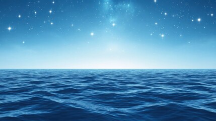 Obraz premium starry night with countless sparkling stars, above a peaceful ocean with gentle waves reflecting the light