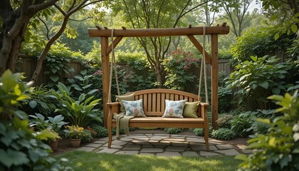 Wooden Swing From A Cozy Swing Hanged Green Home Garden 
