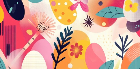 Abstract Floral Design with Vibrant Colors and Shapes