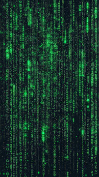 Digital binary code with glowing green effects in matrix style