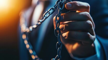 Person Holding Chain Symbolizing Strength and Resilience in Business
