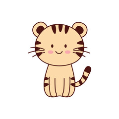 Cute Tiger Animal Cartoon Character with Happy Expression