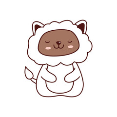 Cute White Lion Animal Cartoon Character with Happy Expression